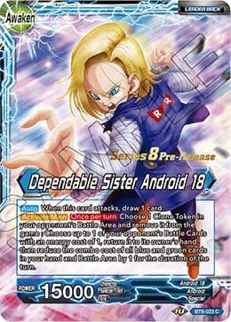 Android 18 // Dependable Sister Android 18 — Malicious Machinations Pre-Release Cards card