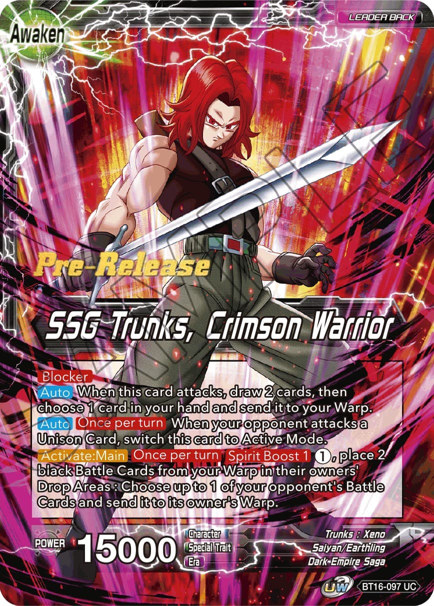 Trunks // SSG Trunks, Crimson Warrior — Realm of the Gods Pre-Release Cards card