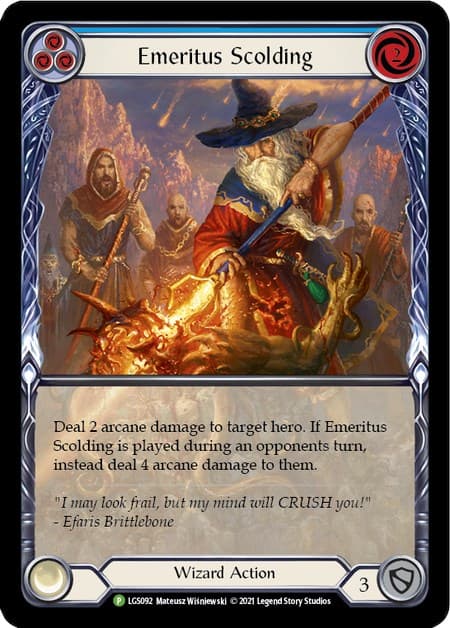 Emeritus Scolding (Blue) (Extended Art) - LGS092 — Flesh and Blood: Promo Cards card