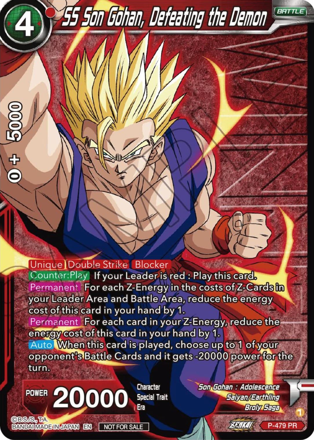 SS Son Gohan, Defeating the Demon (Zenkai Series Tournament Pack Vol.3 Winner) — Tournament Promotion Cards card