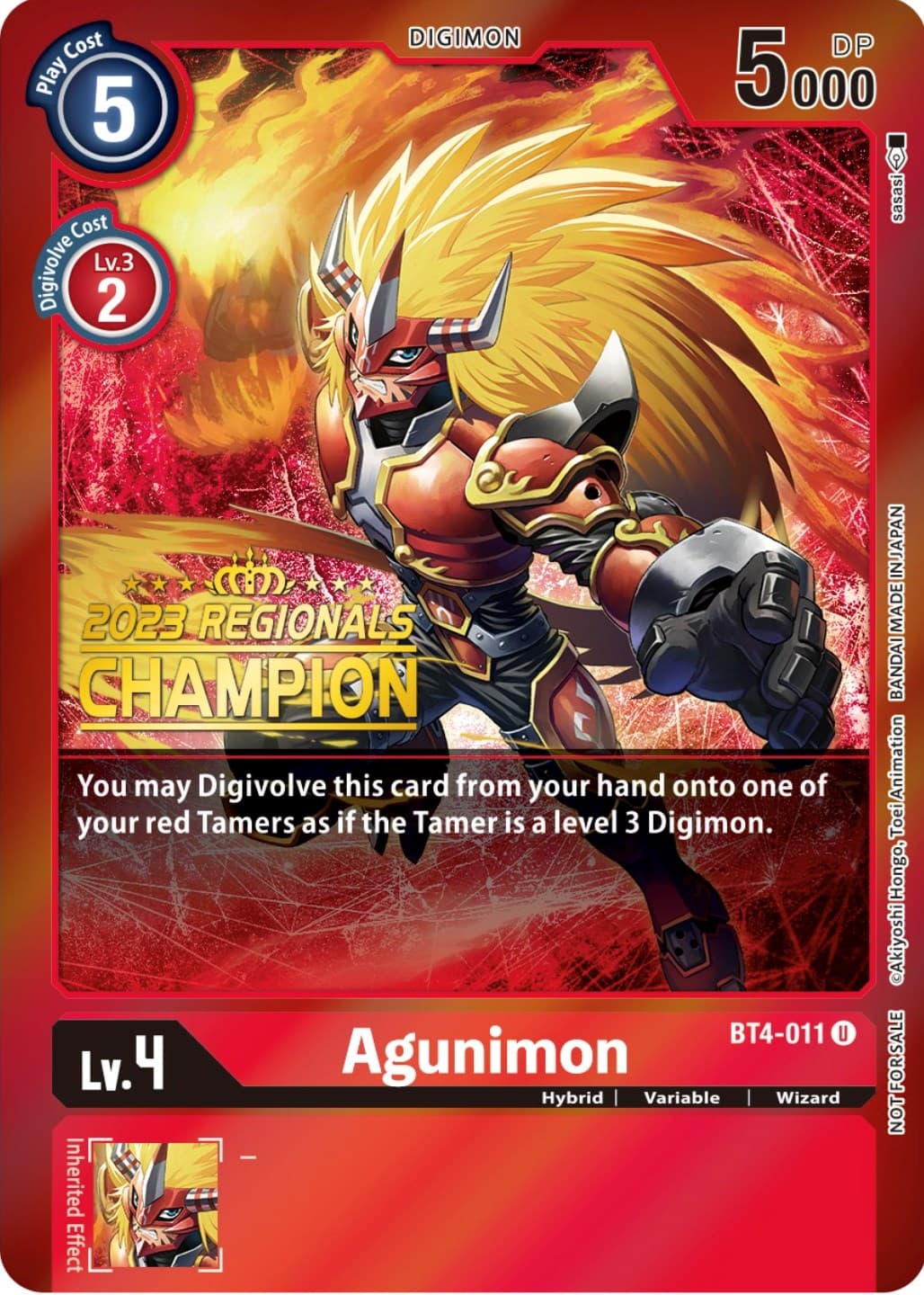 Agunimon - BT4-011 (2023 Regionals Champion) — Great Legend card