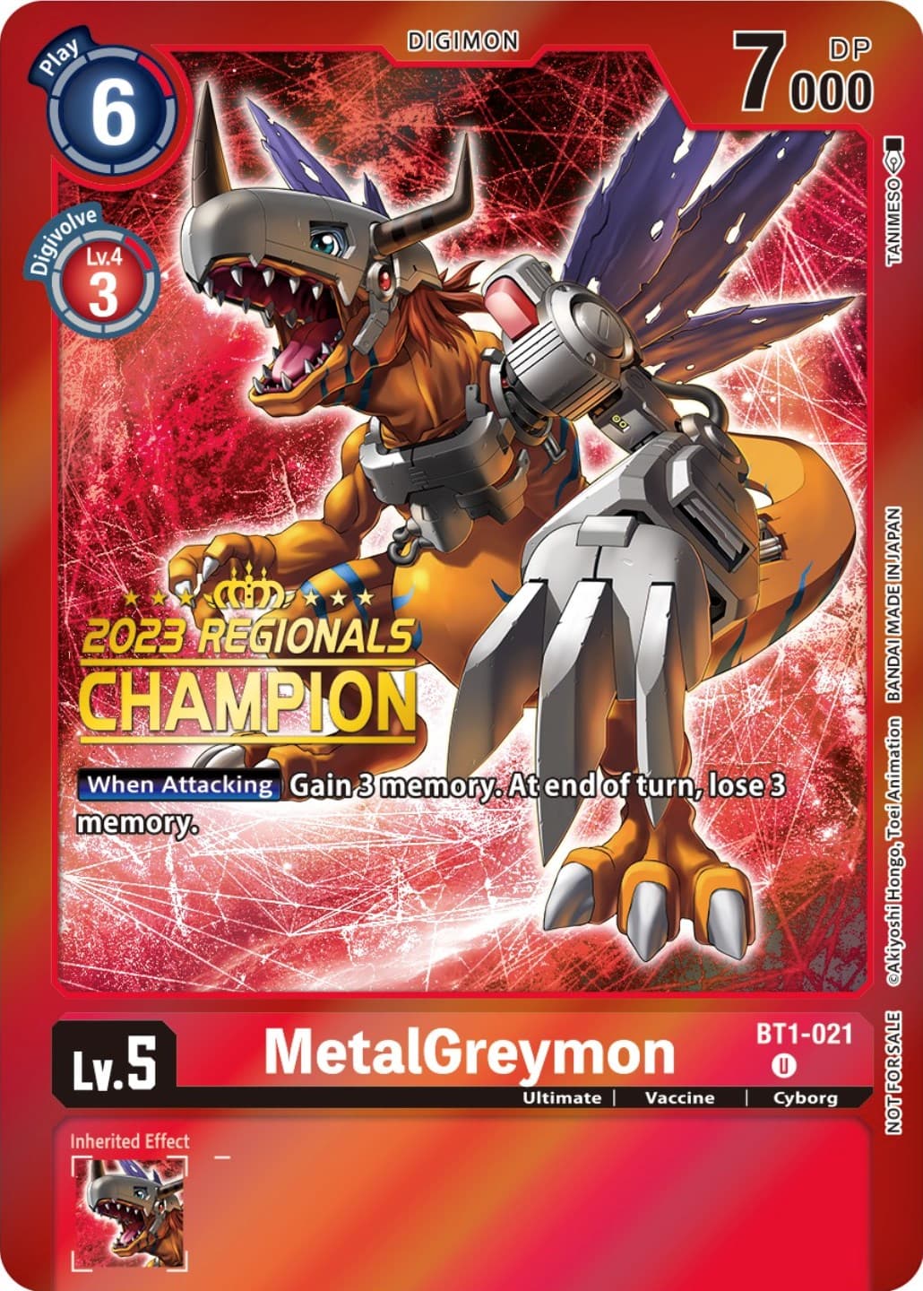 MetalGreymon - BT1-021 (2023 Regionals Champion) — Release Special Booster 1.0 card