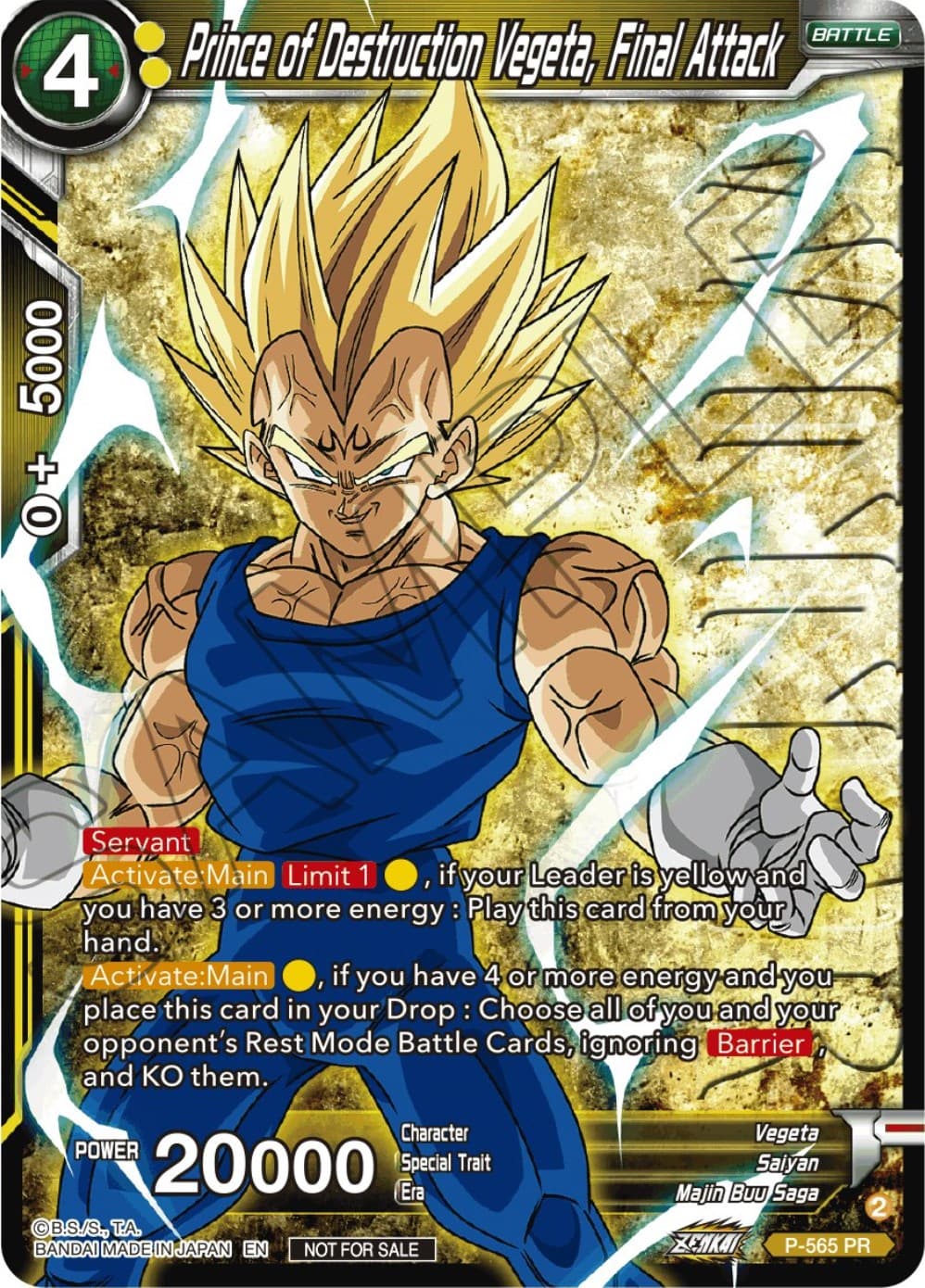 Prince of Destruction Vegeta, Final Attack (Zenkai Series Tournament Pack Vol.6) (Winner) — Tournament Promotion Cards card