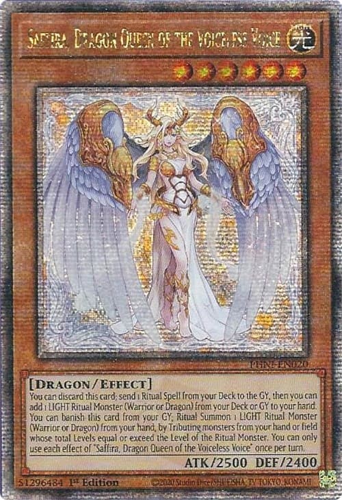 Saffira, Dragon Queen of the Voiceless Voice (Quarter Century Secret Rare) — Phantom Nightmare card