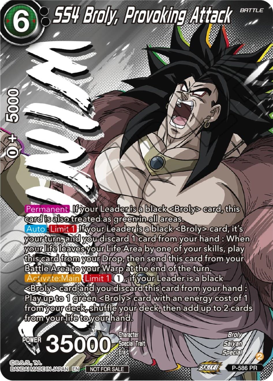 SS4 Broly, Provoking Attack (Zenkai Series Tournament Pack Vol.7) (Winner) — Tournament Promotion Cards card