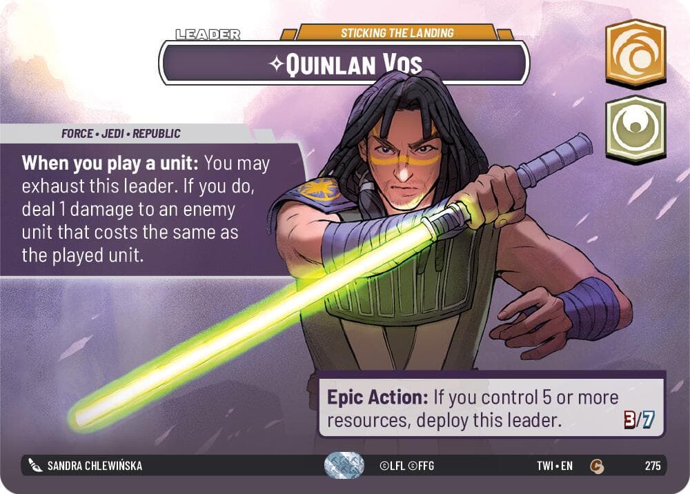 Quinlan Vos - Sticking the Landing (Showcase) — Twilight of the Republic card