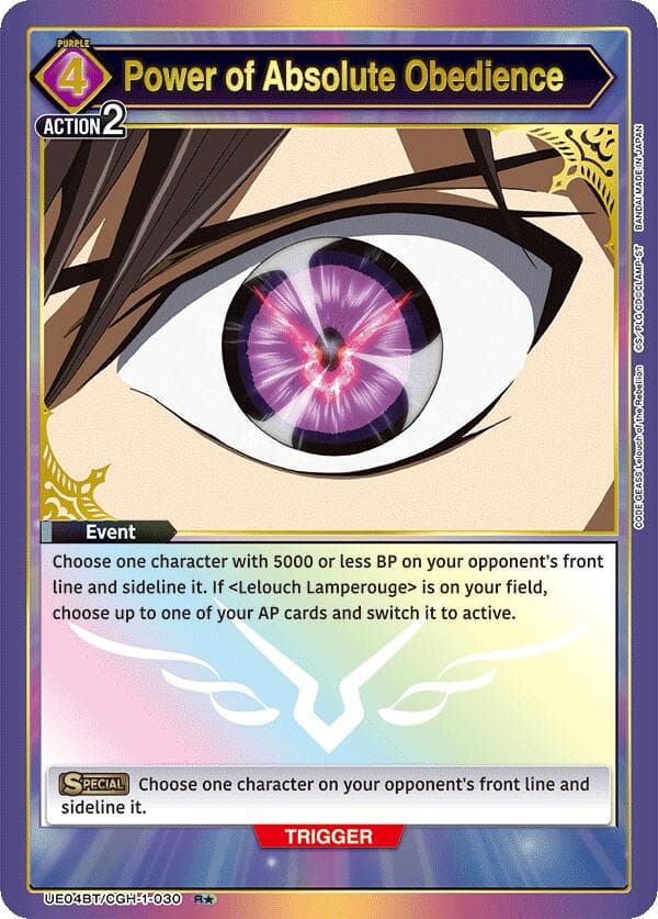 Power of Absolute Obedience (R*) — UE04BT: CODE GEASS: Lelouch of the Rebellion card