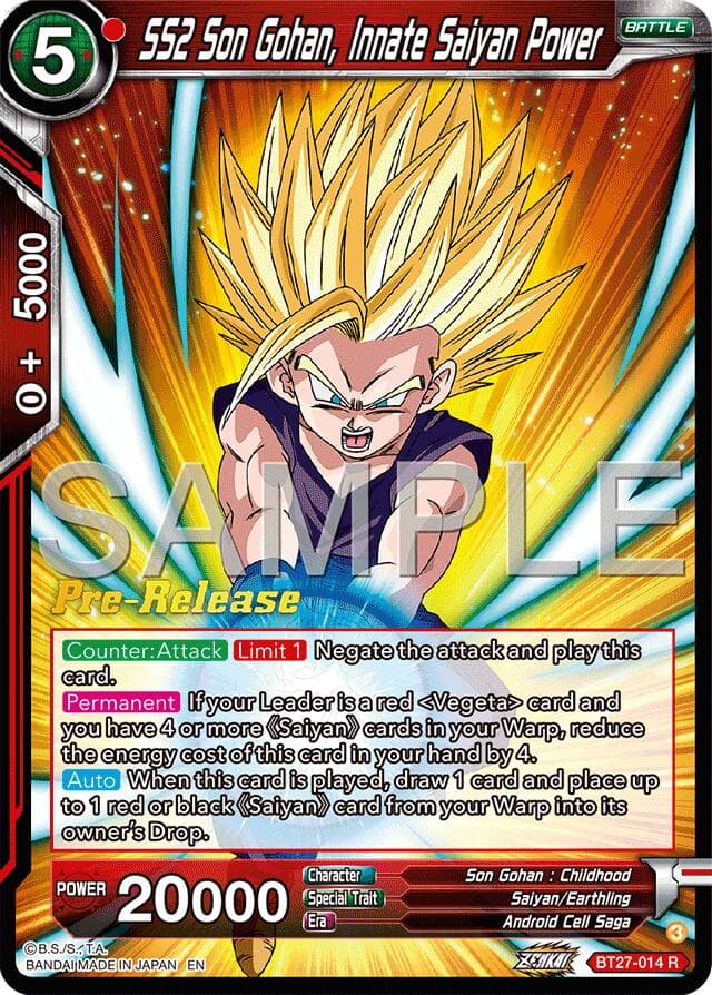 SS2 Son Gohan, Innate Saiyan Power — History of Z Pre-Release Cards card