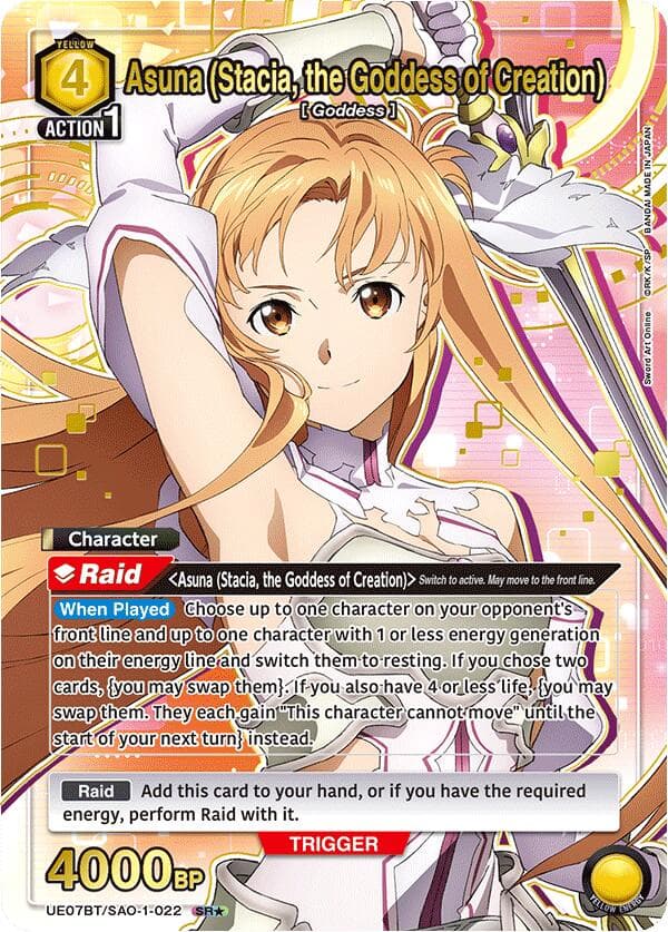 Asuna (Stacia, the Goddess of Creation) (022) (SR*) — UE07BT: Sword Art Online card