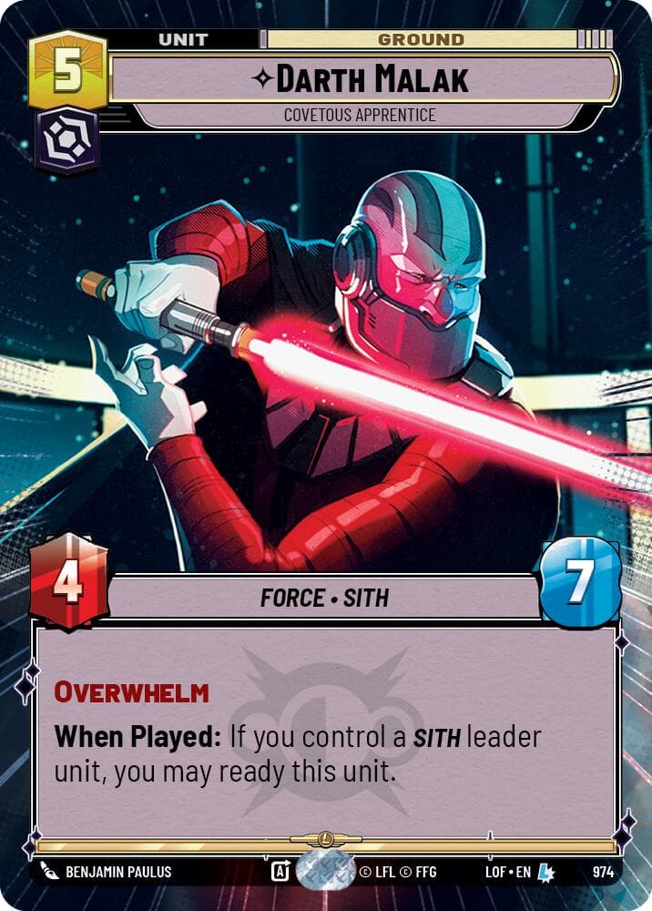 Darth Malak - Covetous Apprentice (Hyperspace Foil) — Legends of the Force card