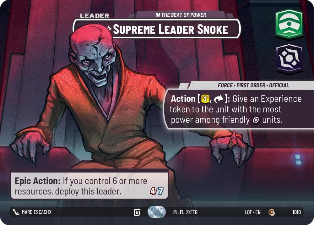 Supreme Leader Snoke - In the Seat of Power (Showcase) — Legends of the Force card