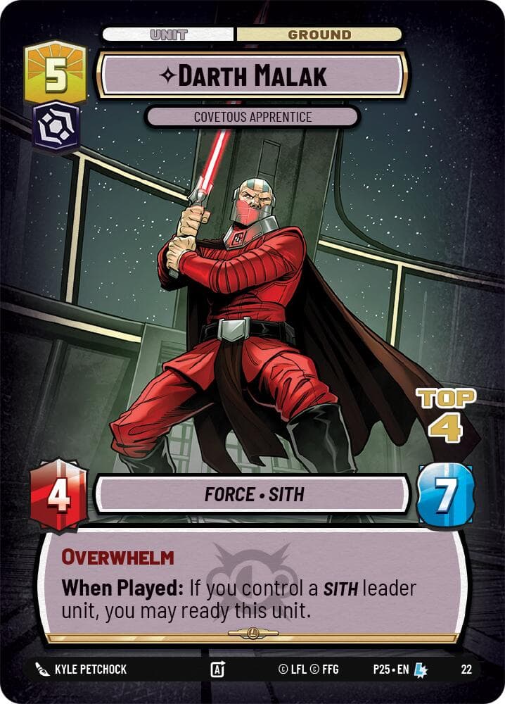 Darth Malak - Covetous Apprentice (Top 4) — Organized Play Promos card