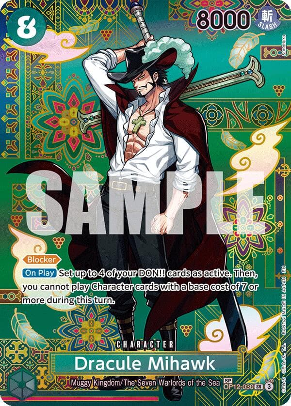 Dracule Mihawk - OP12-030 (SP) — The Azure Sea's Seven card