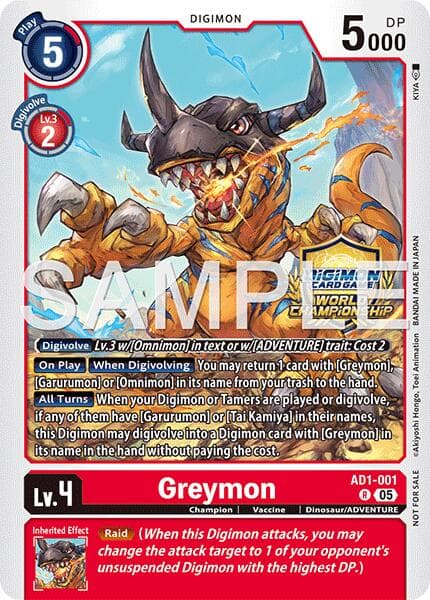 Greymon - AD1-001 (World Championship 26–27 Regionals Season 1) — Advanced Booster Digimon Generation card