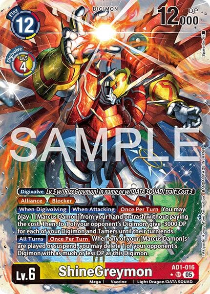 ShineGreymon - AD1-016 (Alternate Art) — Advanced Booster Digimon Generation card