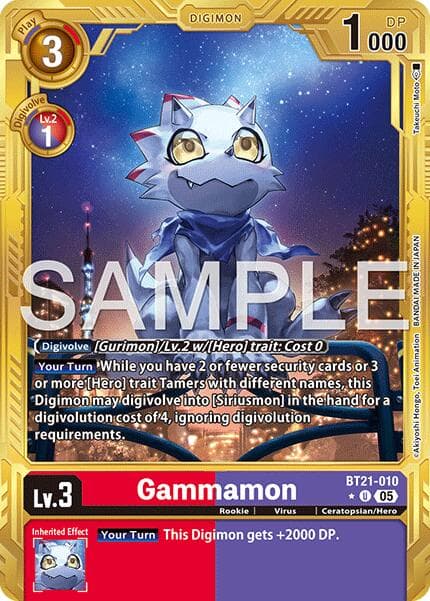 Gammamon - BT21-010 (Gold Border) — Advanced Booster Digimon Generation card