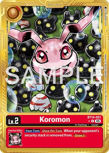 Koromon - BT14-001 (Gold Border) — Advanced Booster Digimon Generation card