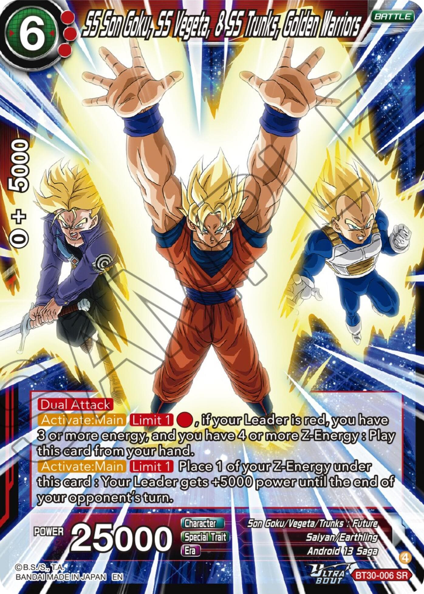 SS Son Goku, SS Vegeta, & SS Trunks, Golden Warriors — Three Glorious Fighters card