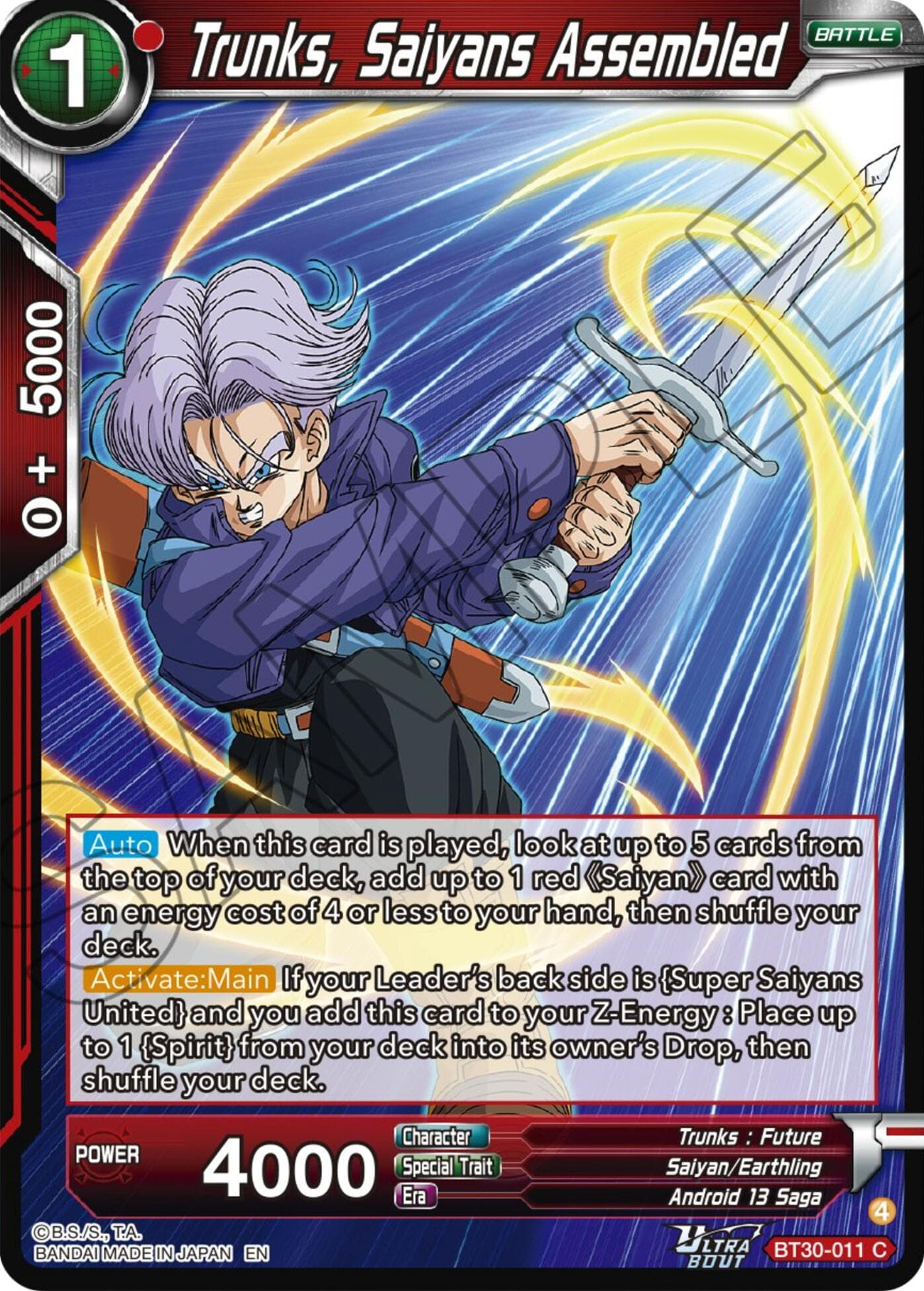 Trunks, Saiyans Assembled — Three Glorious Fighters card