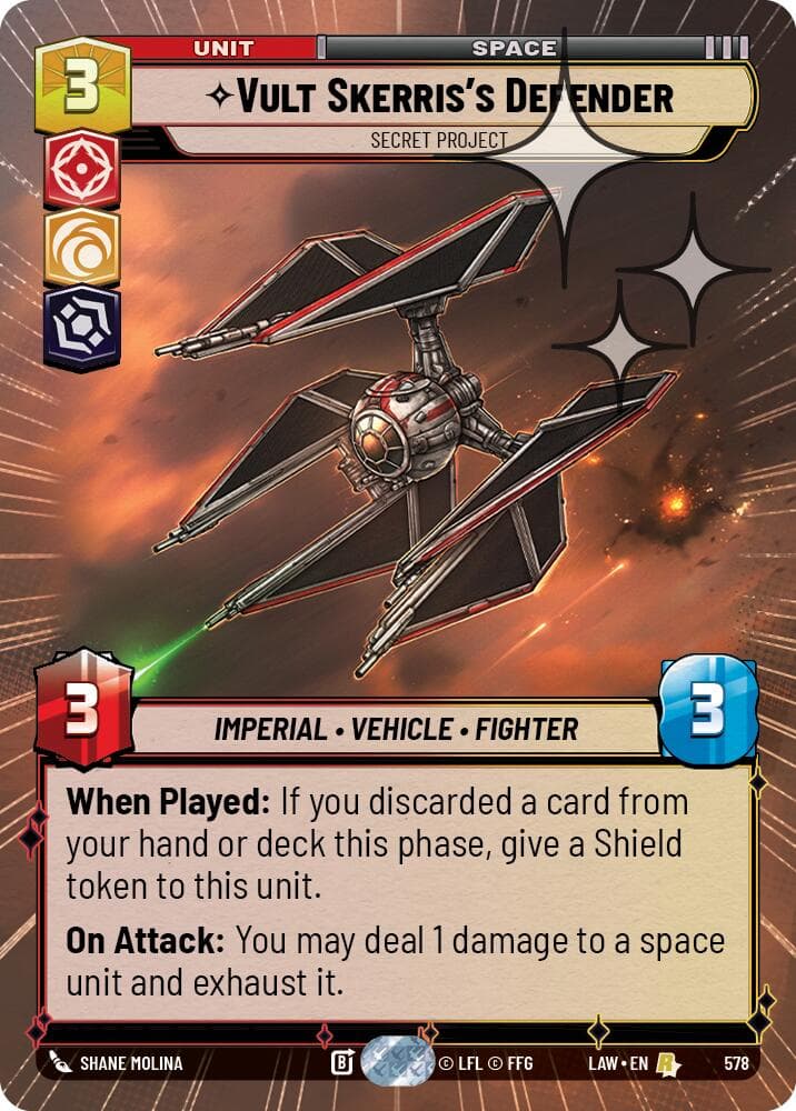 Vult Skerris's Defender - Secret Project (Hyperspace Foil) — A Lawless Time card