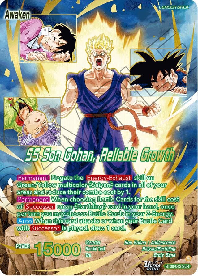 Son Gohan // SS Son Gohan, Reliable Growth (SLR) — Three Glorious Fighters card