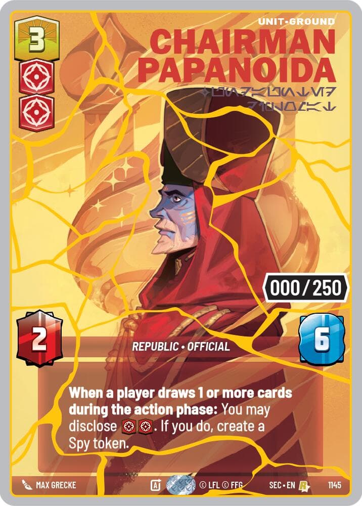 Chairman Papanoida - Undaunted Diplomat (Serialized) (Gold) — Secrets of Power card