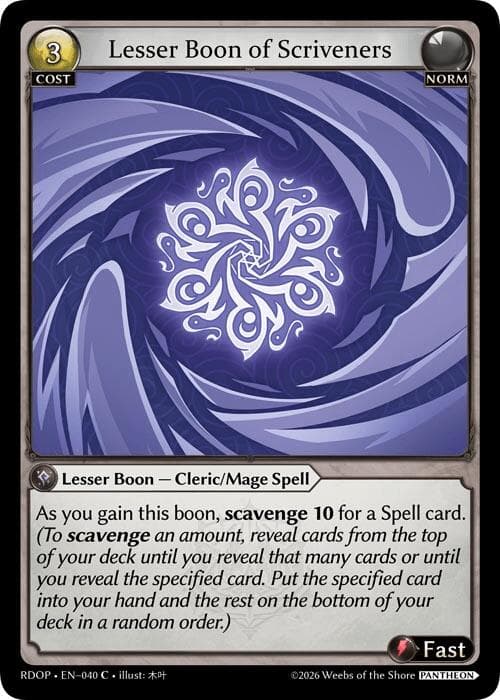 Lesser Boon of Scriveners — Radiant Origins: Pantheon card