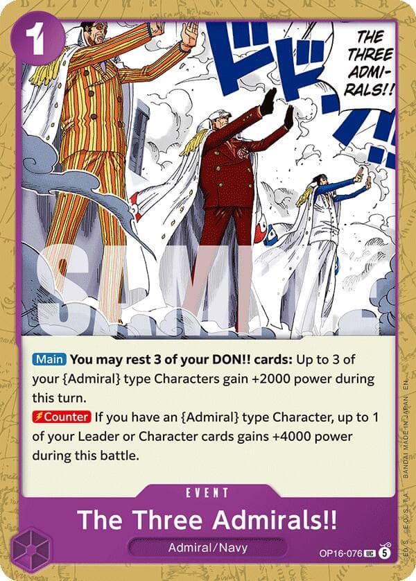 The Three Admirals!! — The Time of Battle card