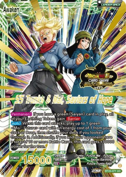 Trunks & Mai // SS Trunks & Mai, Saviors of Hope (2023 Worlds ZENKAI 06 Leader Set)