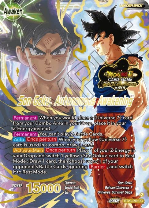 SSB Son Goku // Son Goku, Autonomous Awakening (2023 Worlds ZENKAI 06 Leader Set)