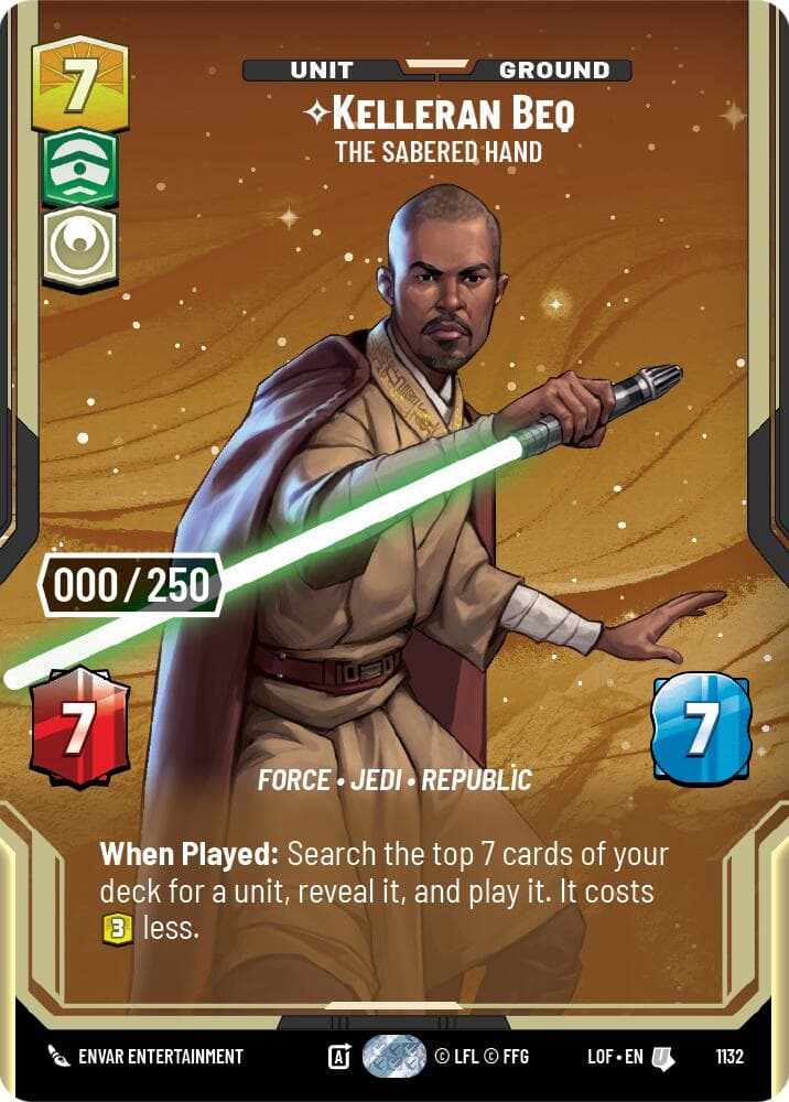 Kelleran Beq - The Sabered Hand (Serialized) — Legends of the Force card