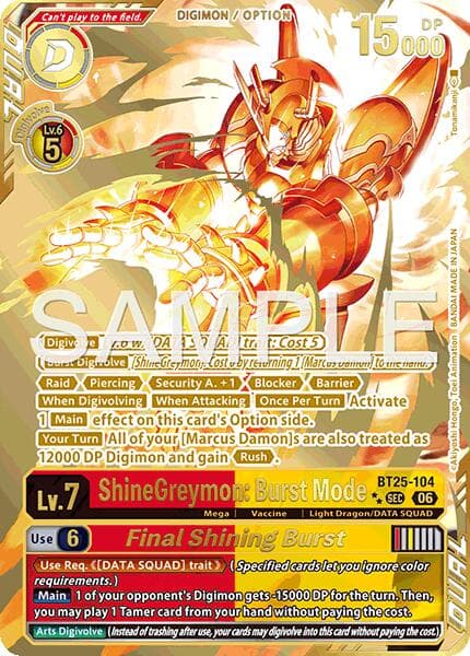 ShineGreymon: Burst Mode // Final Shining Burst (Rare Pull) — Dual Revolution card